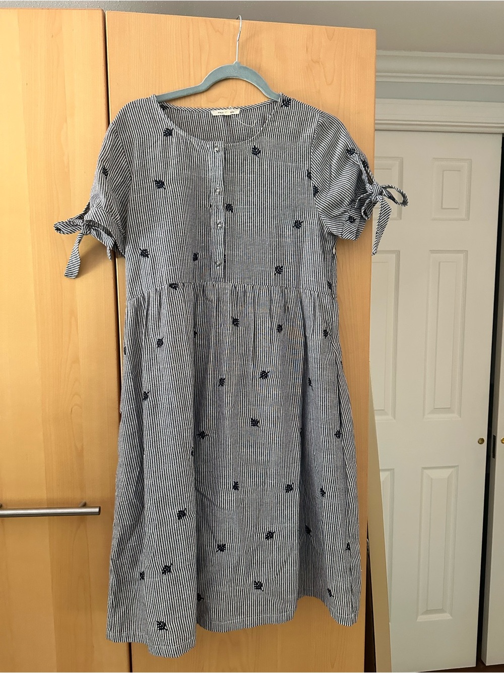 Striped Navy & White Tie-Sleeve Midi Dress